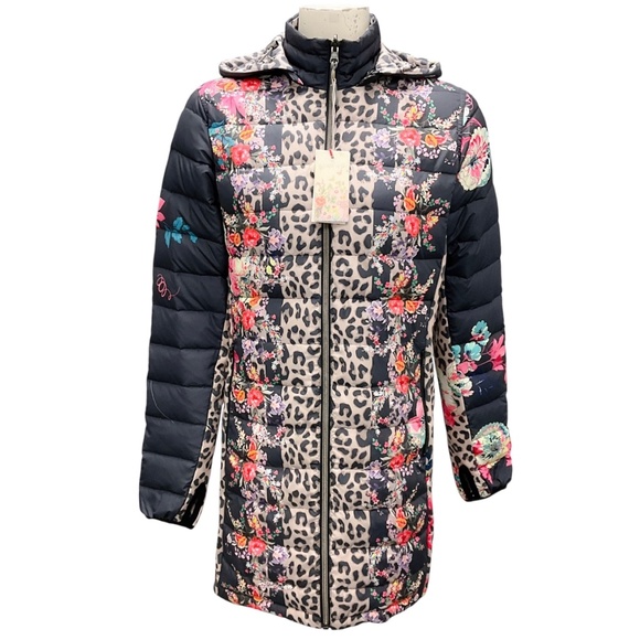 JOHNNY WAS BLACK MULTI LEOPARD AND FLORAL LUBELLO REVERSIBLE PARKA JACKET - Picture 1 of 8
